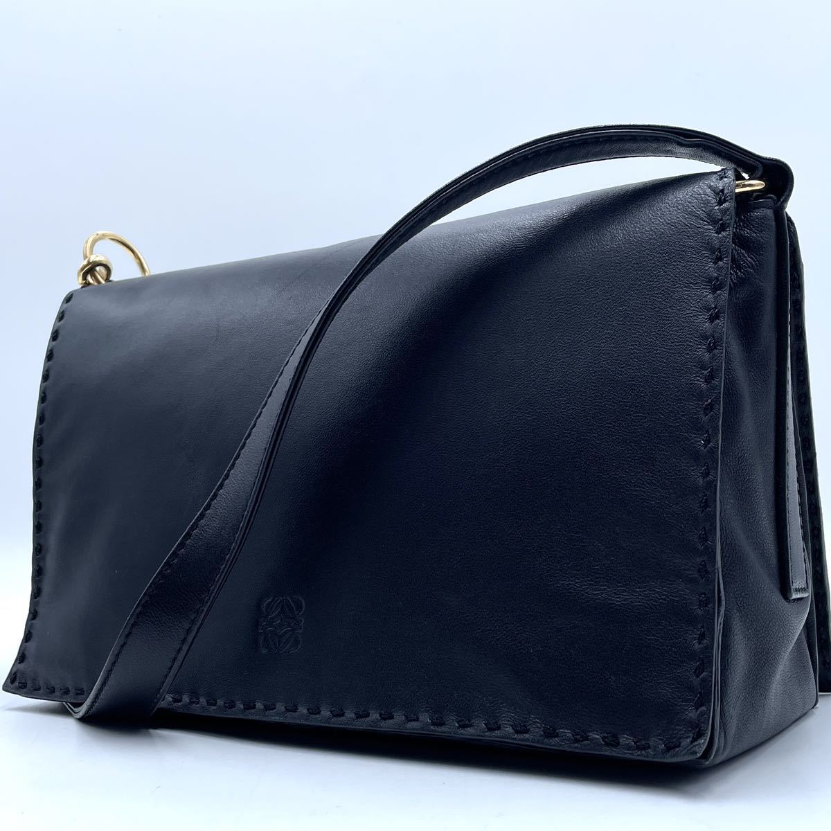 1円 美品●ロエベ LOEWE ショルダーバッグ クラッチバッグ 2way アナグラム ナッパレザー ブラック 黒 斜めがけ _画像1