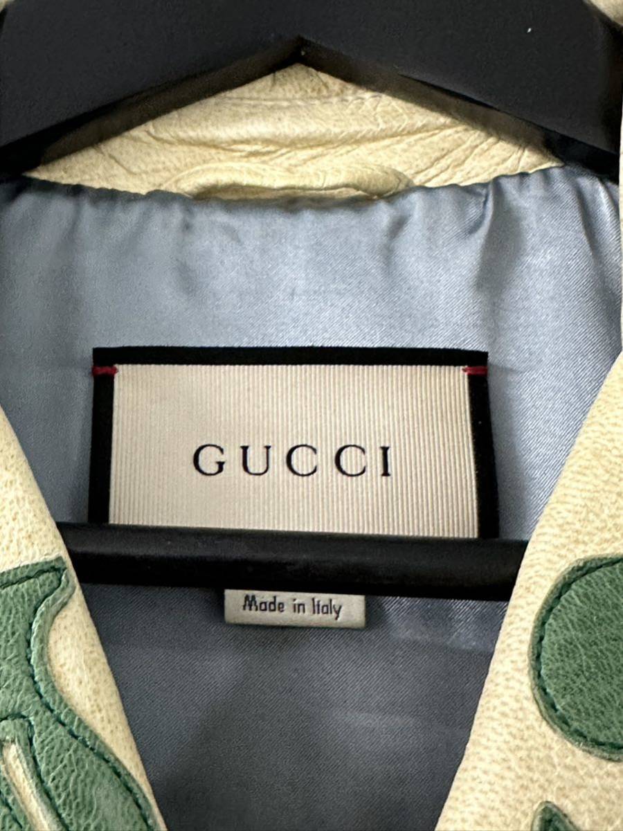 【定価約200万円】2017SS ランウェイモデル GUCCI（グッチ）ディアスキン 鹿革 スタッズ レザージャケット ボタニカル柄 グリーン メンズ_画像7