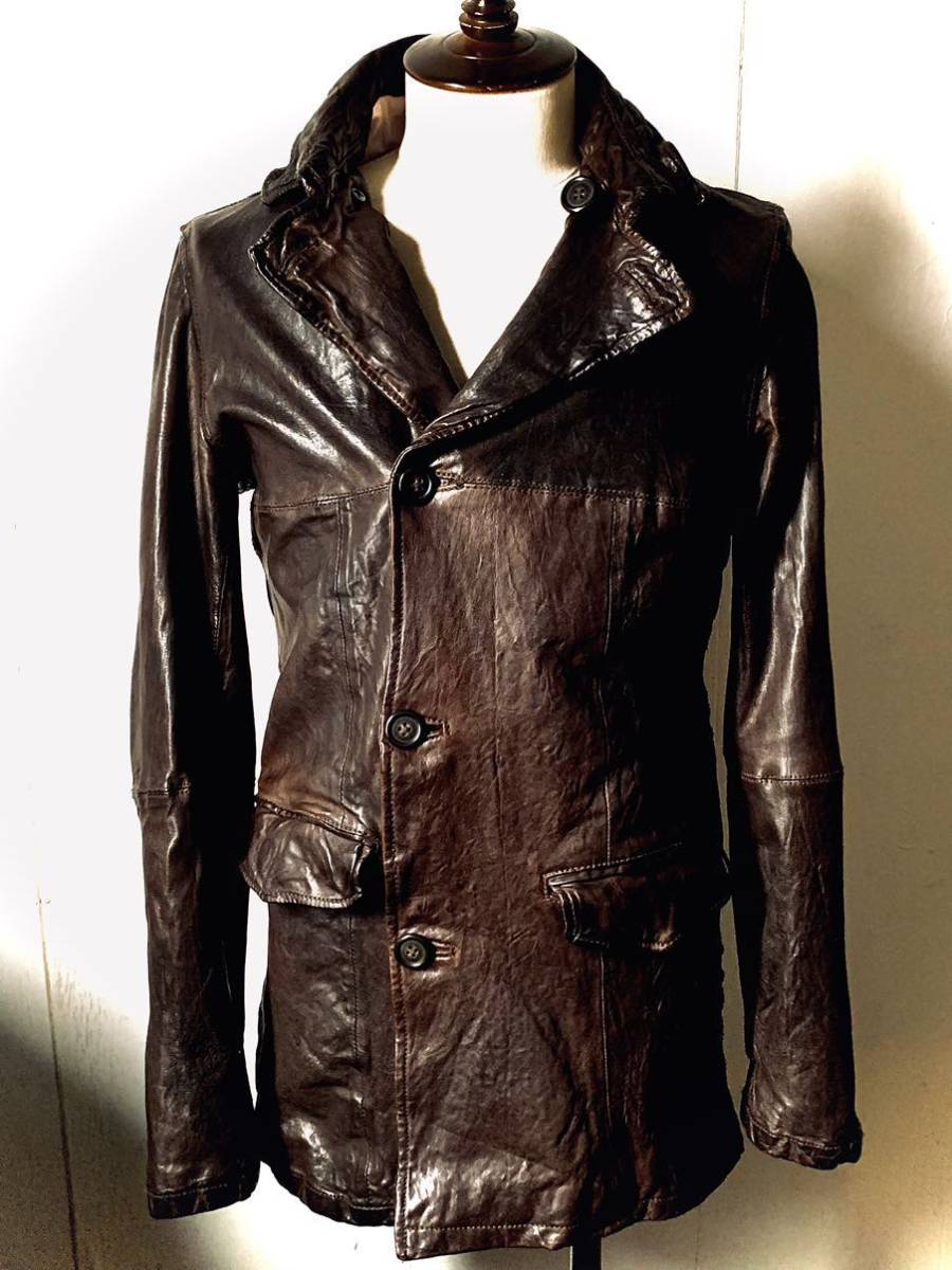 正規品 美色ヴィンテージブラウン San Francisco leathers（羊革）シープスキンラムレザー ダブルプレスト ライダース コート ジャケット M_画像2