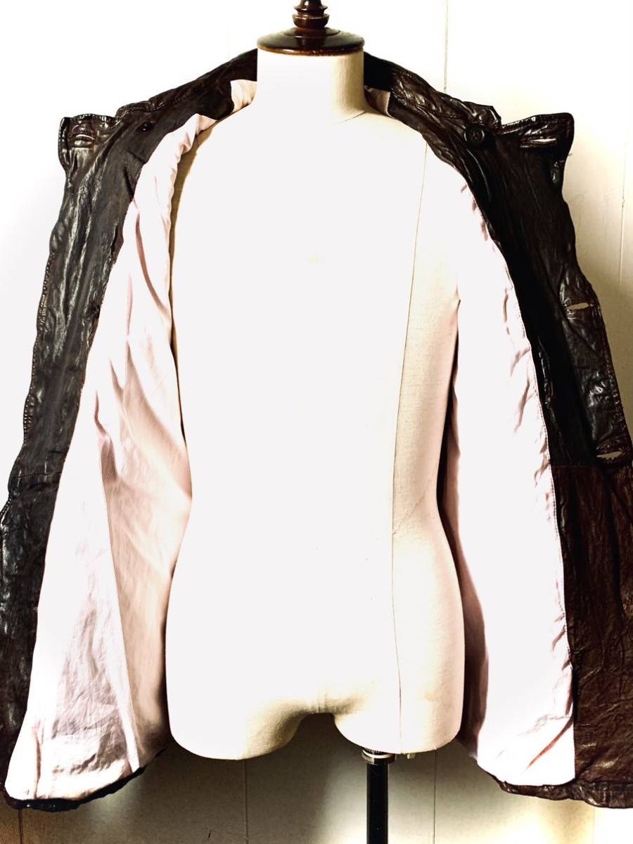 正規品 美色ヴィンテージブラウン San Francisco leathers（羊革）シープスキンラムレザー ダブルプレスト ライダース コート ジャケット M_画像4