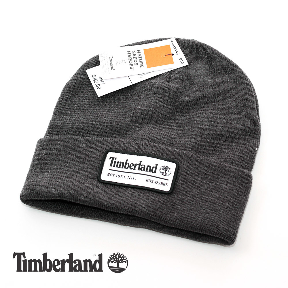 ニットキャップ 帽子 メンズ ティンバーランド Timberland Wordmark Patch Beanie チャコール 2PFJV-01 USA ブランド_Timberland Wordmark Patch Beanie