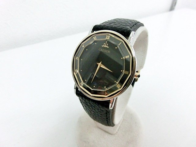 キングラムfhi☆SEIKO セイコー QZ 2F70-0290 クレドール 黒文字盤 SS×18KT ローマン メンズ腕時計【中古】_画像3