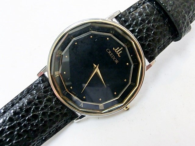 キングラムfhi☆SEIKO セイコー QZ 2F70-0290 クレドール 黒文字盤 SS×18KT ローマン メンズ腕時計【中古】_画像10