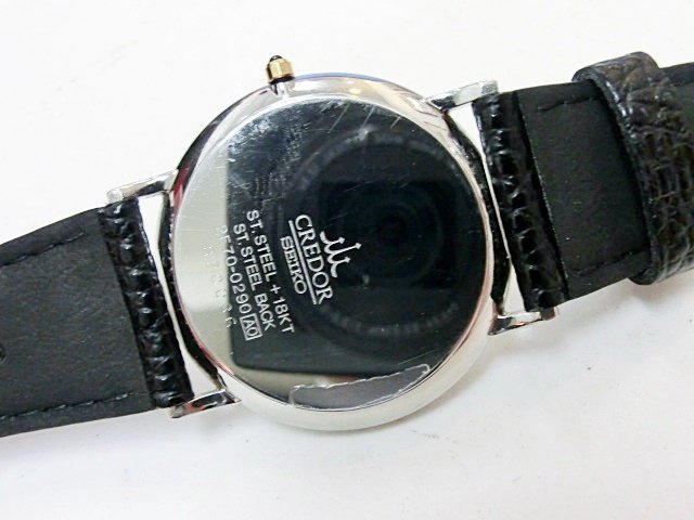 キングラムfhi☆SEIKO セイコー QZ 2F70-0290 クレドール 黒文字盤 SS×18KT ローマン メンズ腕時計【中古】_画像2