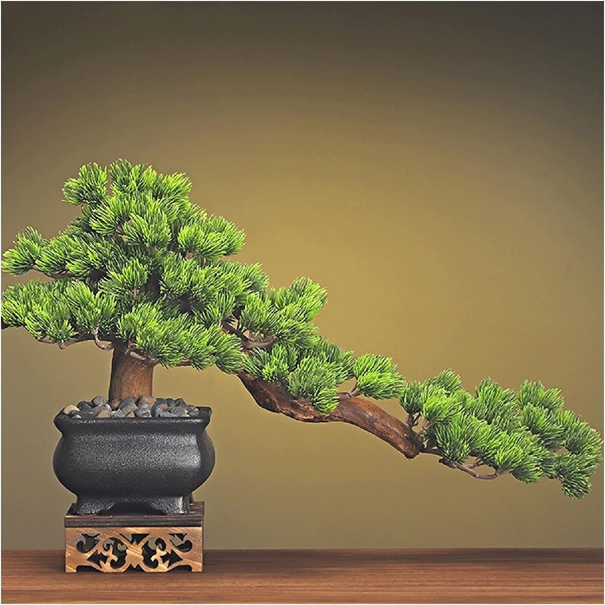 鉢植え造花12インチシミュレーション美しい松、石の装飾緑の植栽偽物の木、禅リビングルーム盆栽のポーチのための偽物の木
