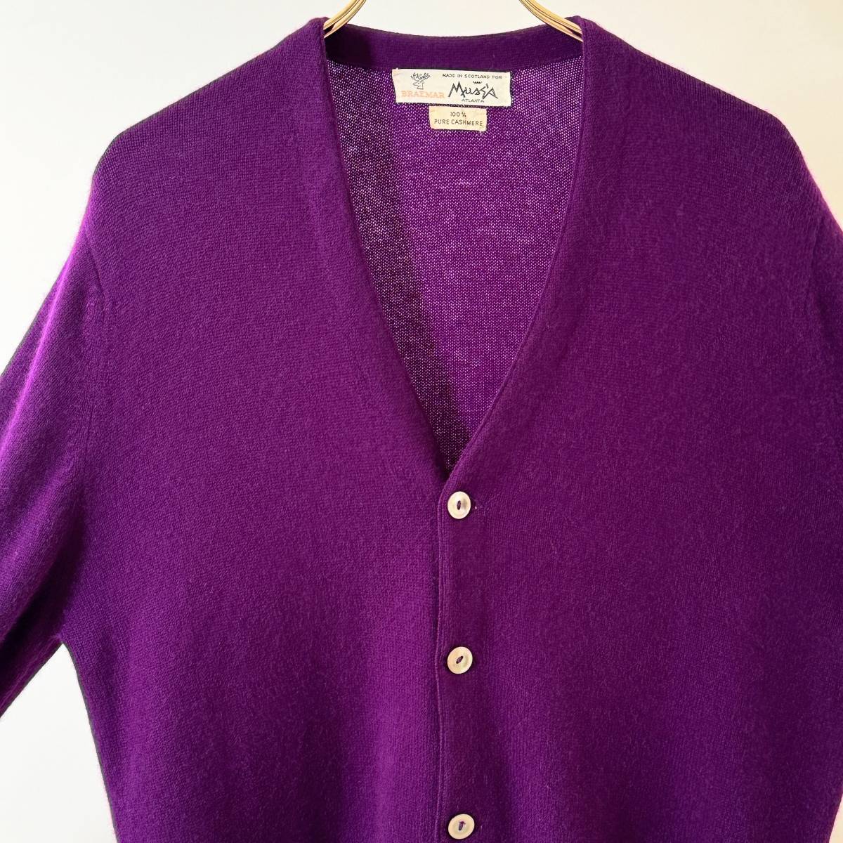 希少《 Mint (Dead) / Purple Cashmere100% 》70s 80s 極上品【 BRAEMAR 紫 パープル カシミア カーディガン 42 ビンテージ 英国製 】 _画像1