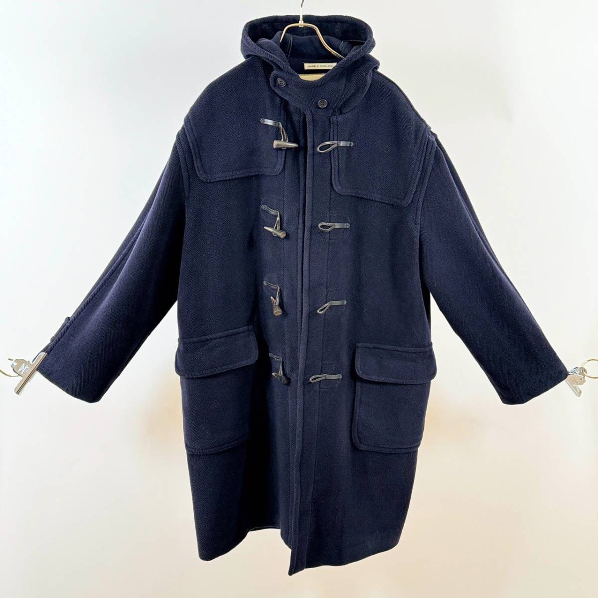  rare { Good Condition / KINGSTON / UK52 }80s90s beautiful goods [ GLOVERALL Moore Brooke navy herringbone duffle coat Vintage ]