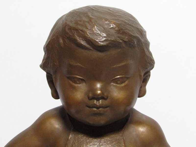 AB30-9013[NAK] popular sculpture house rare sphere .. three bronze sculpture [. dream ] written guarantee attaching . height 50cm. autograph SEiZO boy man objet d'art ornament gold Taro 