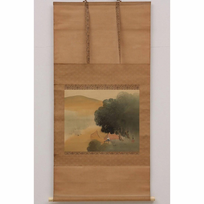 真作/竹内鳴鳳/扇面/富士に松図/杉題箱付/布袋屋掛軸HE-295 真作】/竹内鳴鳳/扇面/富士に松図/杉題箱付/布袋屋掛軸HE-295