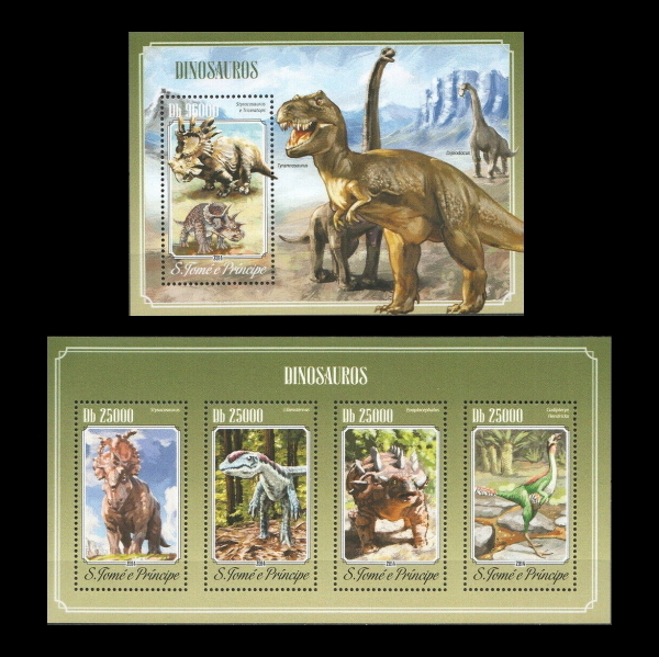 ■サントメ切手　2014年　恐竜　シート＋4種シート_画像1