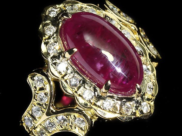 KV10622SS【1円～】新品【RK宝石】≪RUBY≫ 艶めくカボション!! 上質天然ルビー 特大4.53ct!! 極上ダイヤモンド K18 高級リング ダイヤ_画像2