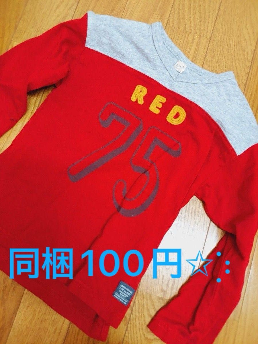 【同梱100円】キッズ　長袖Tシャツ　ロンティー　子供服　110 ロゴ　赤