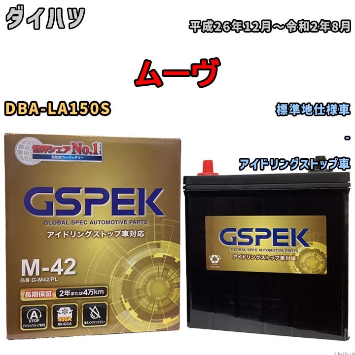 バッテリー デルコア(Delcor) GSPEK ダイハツ ムーヴ DBA-LA150S 平成26年12月～令和2年8月 G-M42PL_画像1