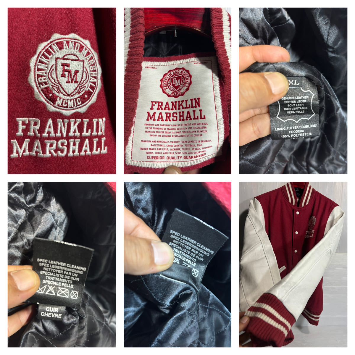 FRANKLIN AND MARSHALL フランクリンアンドマーシャル フランクリンマーシャル 本革 レザー スタジャン スタジアムジャンパー 赤 XLの画像2
