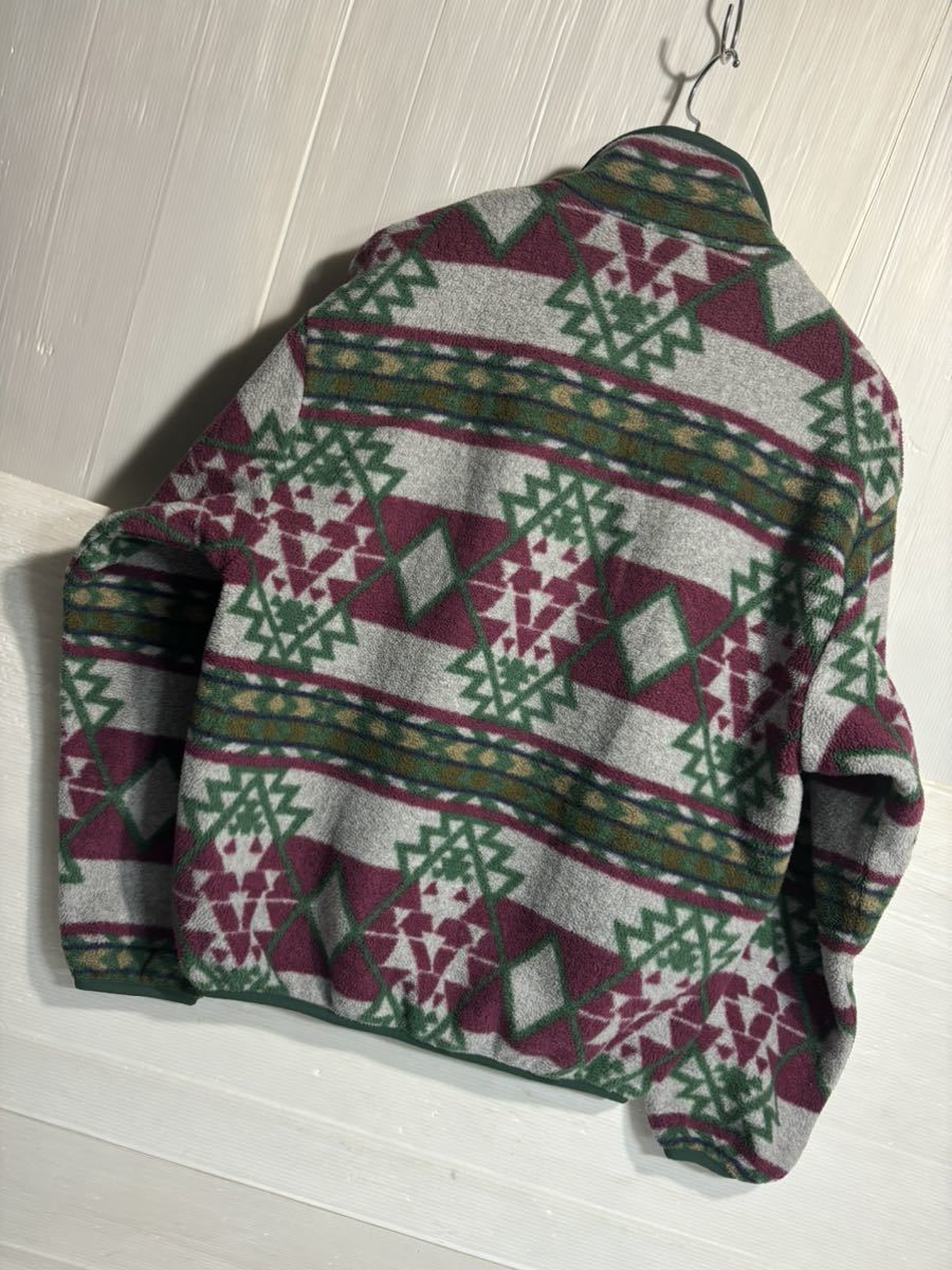 90's ヴィンテージ WOOLRICH ウールリッチ　USA製　霜降りグレー　民族　チマヨ柄　ハーフジップフリース　プルオーバー　S_画像10