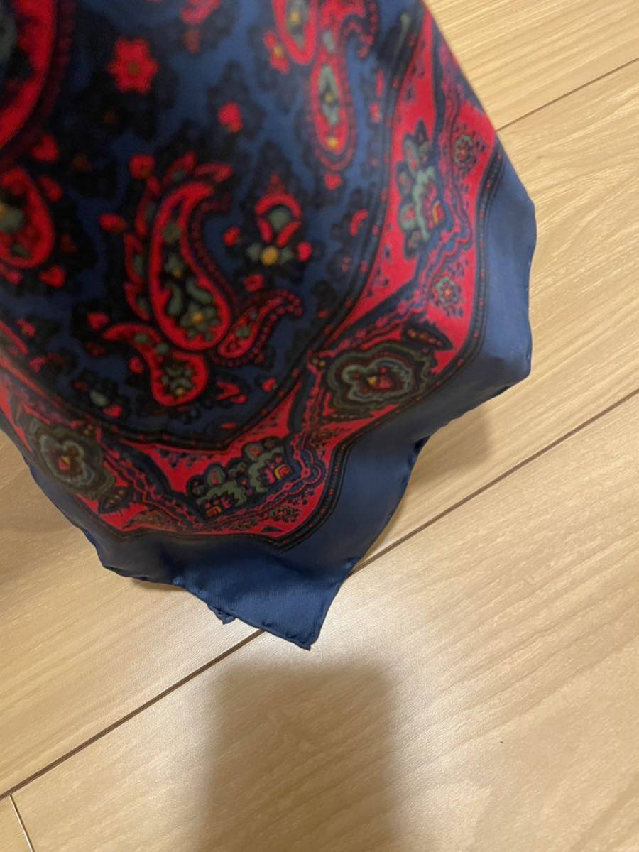 即決：vintage ポケットチーフ 英国製 ALL SILK イングランド POCKET SQUARE ハンドロール シルク_画像4