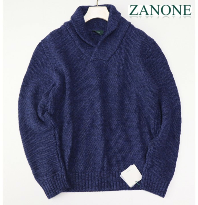新品タグ付き【ZANONE ザノーネ】毛100％ ショールカラープルオーバーニット セーター 48 v4414