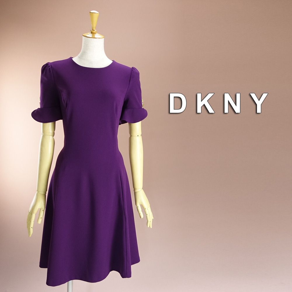 新品 DKNY 10/15号 ダナキャラン 紫 Aライン ワンピース パーティドレス 半袖 結婚式 二次会 フォーマル お呼ばれ 発表会 演奏会 輝56F1204_画像1