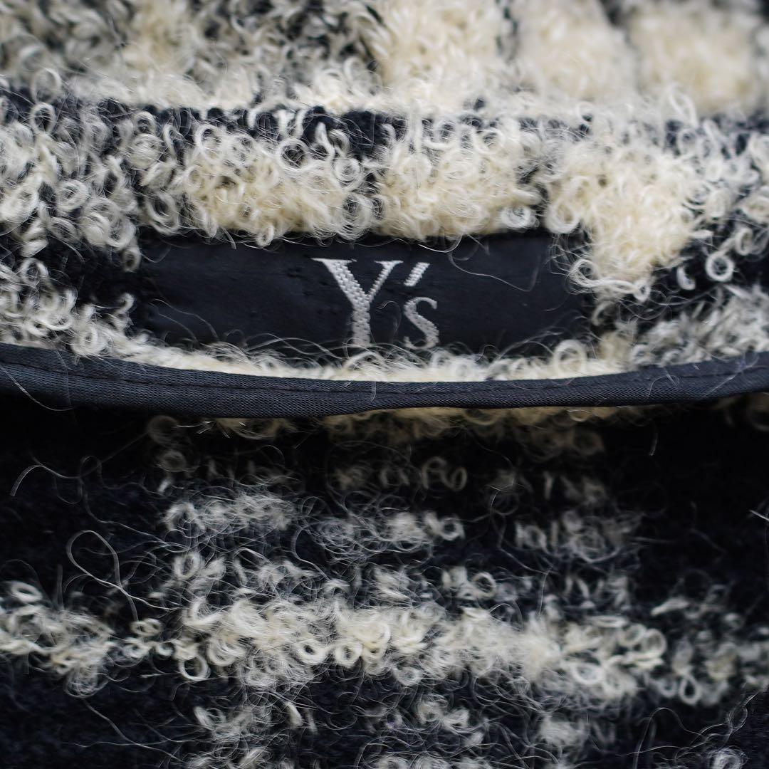 美品 Y's ワイズ ノーカラージャケット マドラスチェック ウールナイロン 混紡素材 カーディガン ヨウジヤマモト モノトーン M_画像9