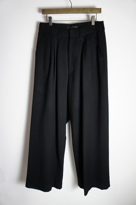 美品21AW JUHAユハ 3TUCK WIDE PANTS 3タック ワイド ウール ワイド パンツ 10140802 ブラック黒414N■K2