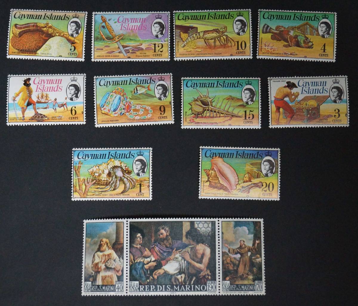 【寂】イタリア サンマリノ 1967年『名画』3種,イギリス領 ケイマン諸島『貝』10種 切手 計13種 s60123_画像1