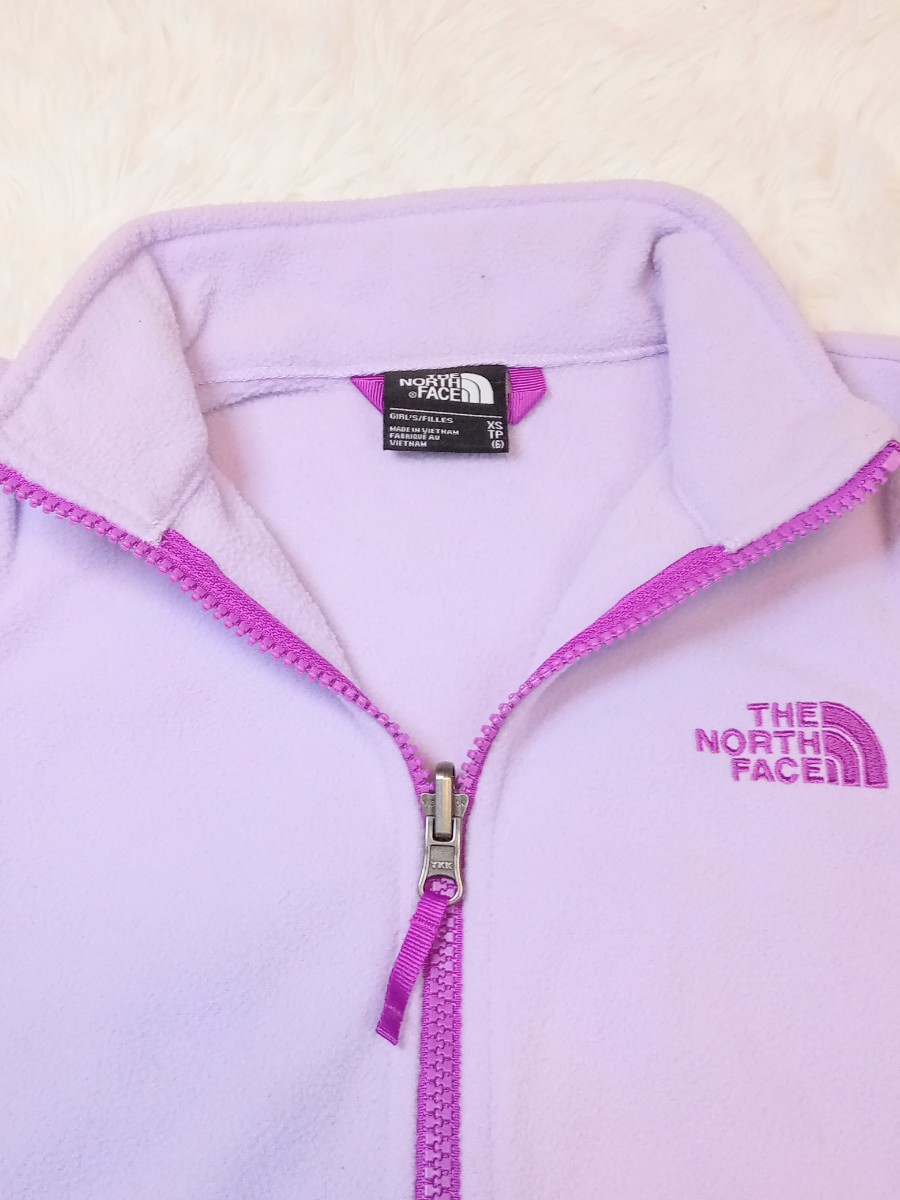 【訳あり 名前入り】 THE NORTH FACE ザ・ノースフェイス ジュニアサイズ XS フリースジャケット ピンク 紫 パープル アウトドア キャンプ