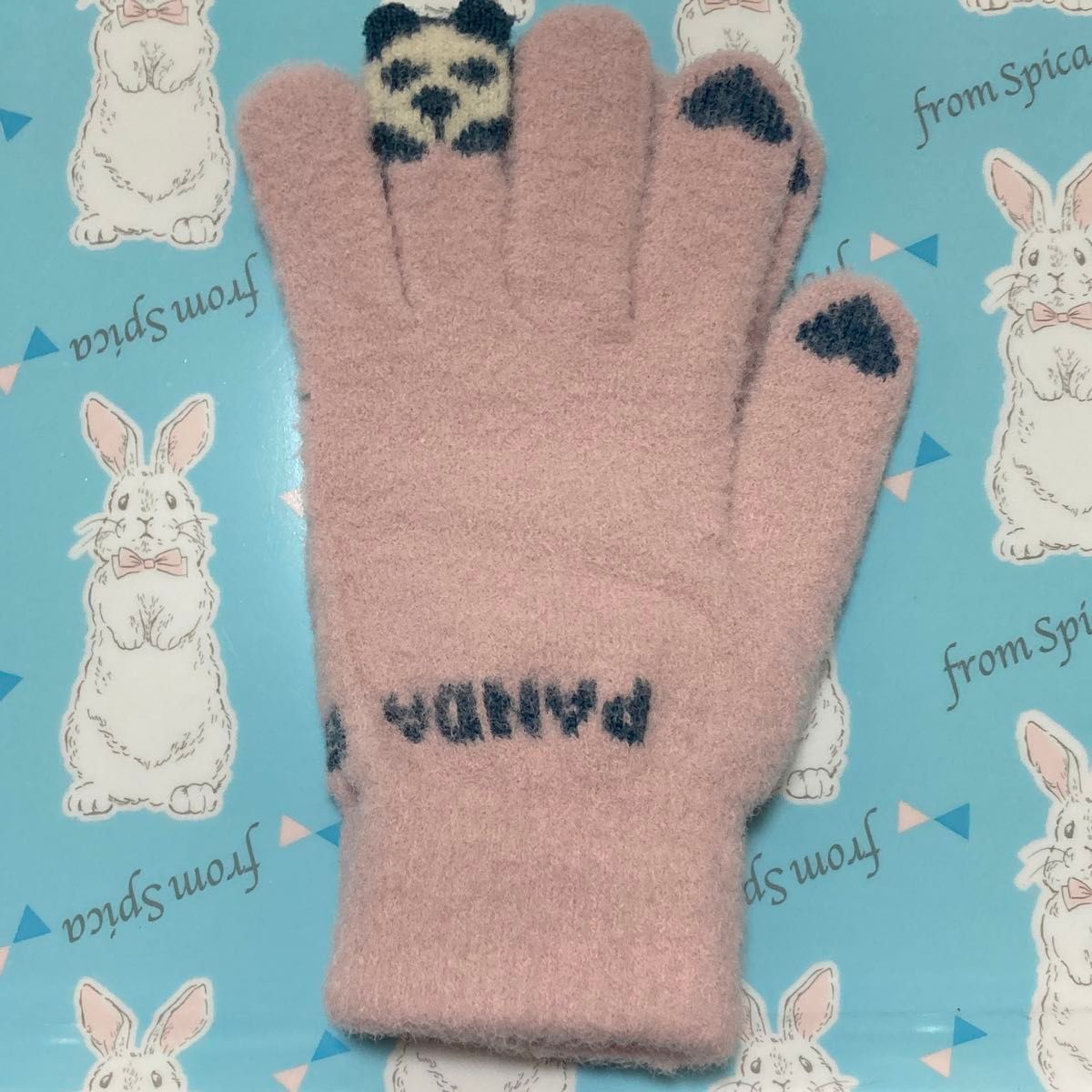 新品　パンダの手袋　小学3〜5年生くらいの方向け　　小学生　動物　暖かい　フリース　温かい　ハート　ピンク　女の子　手袋