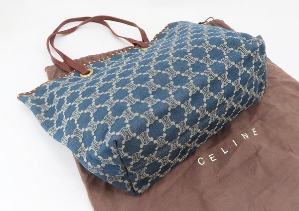 ◇美品【CELINE セリーヌ】パリマカダム デニム スタッズ トートバッグ_画像2