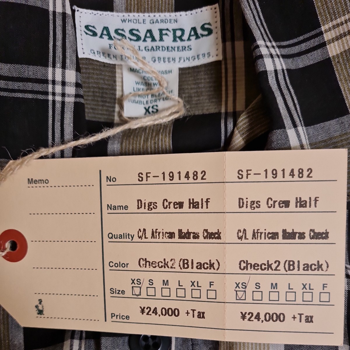 【新品】SASSAFRAS Digs Crew Half C/L African Madras Check sizeXS_画像3