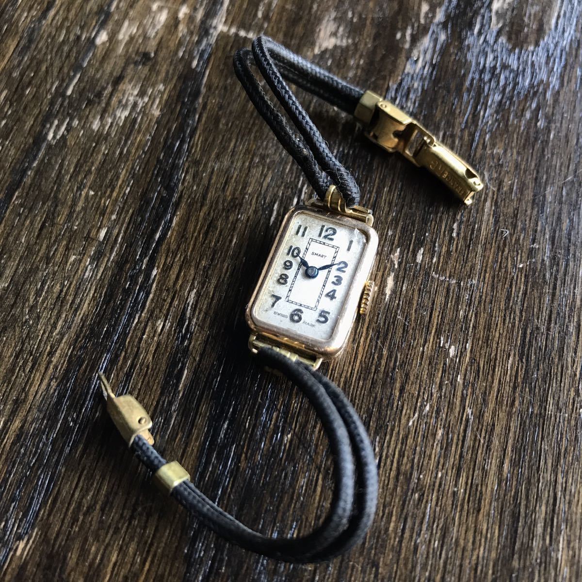 【ネコポス可】9金無垢！スイス製 Smart 初期腕時計 ホールマーク有 1930年代_画像1