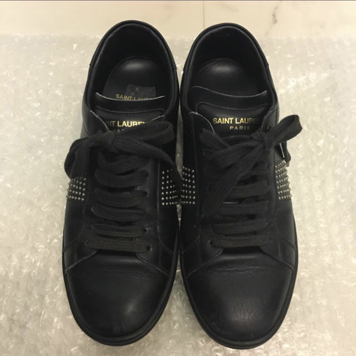 Saint Laurent スタッズ ブラック レザー スニーカー 37_画像3