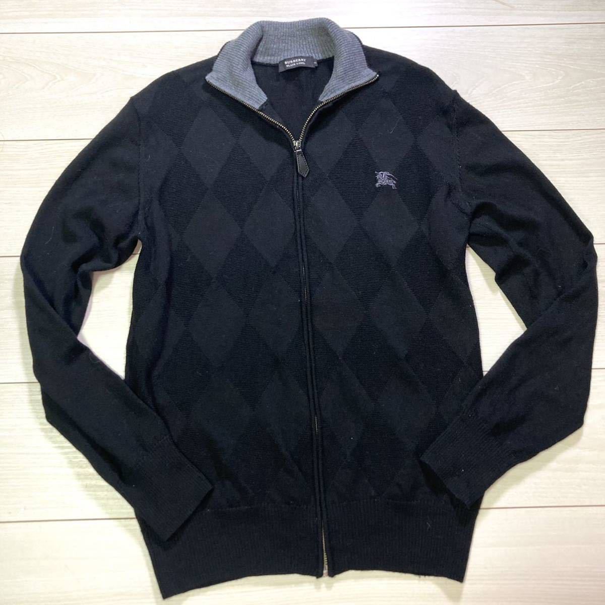 ★美品★圧巻！シャドーアーガイル★バーバリーブラックレーベル ジップアップ ニット セーター ジャケット Burberry Black label_画像2