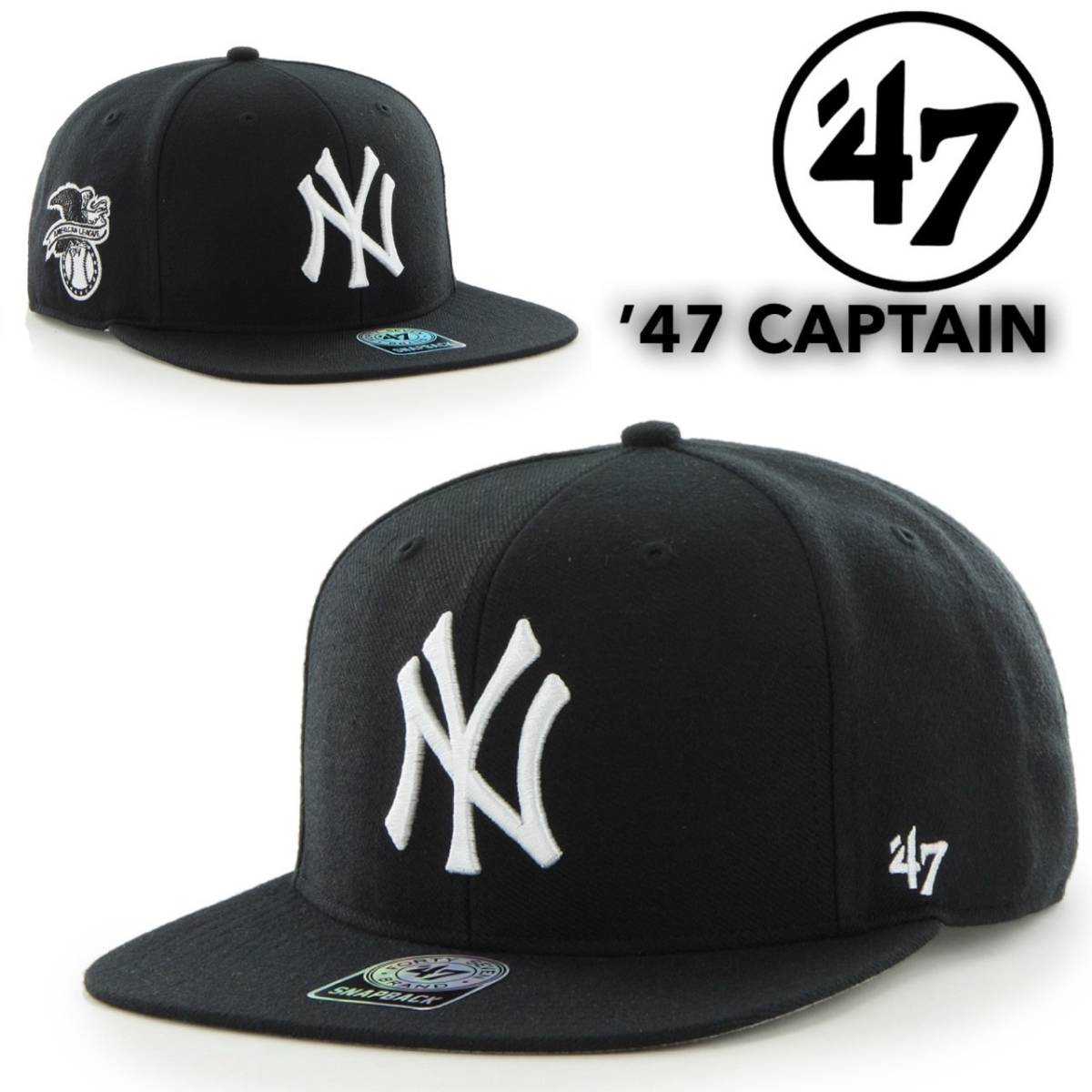☆正規品新品☆47BRAND CAPTAIN YANKEES SURE SHOT フォーティセブン キャップ キャプテン スナップバッグ ヤンキース ブラック×ホワイト