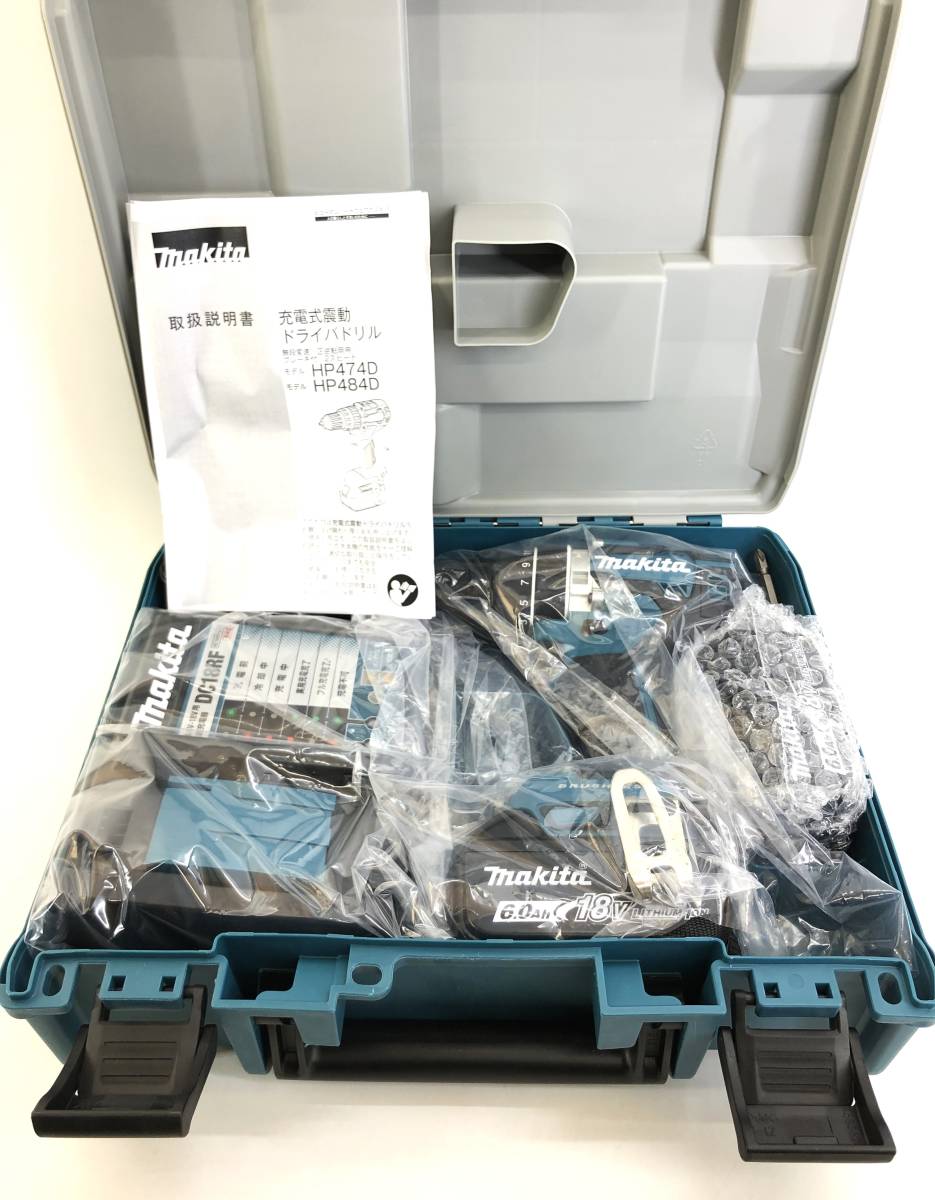 makita マキタ 充電式電動ドライバドリル HP484DRGX セット品 18V6Ah バッテリ BL1860BX2本 充電器 DC18RC ケース 付 約55分充電 未使用_画像2