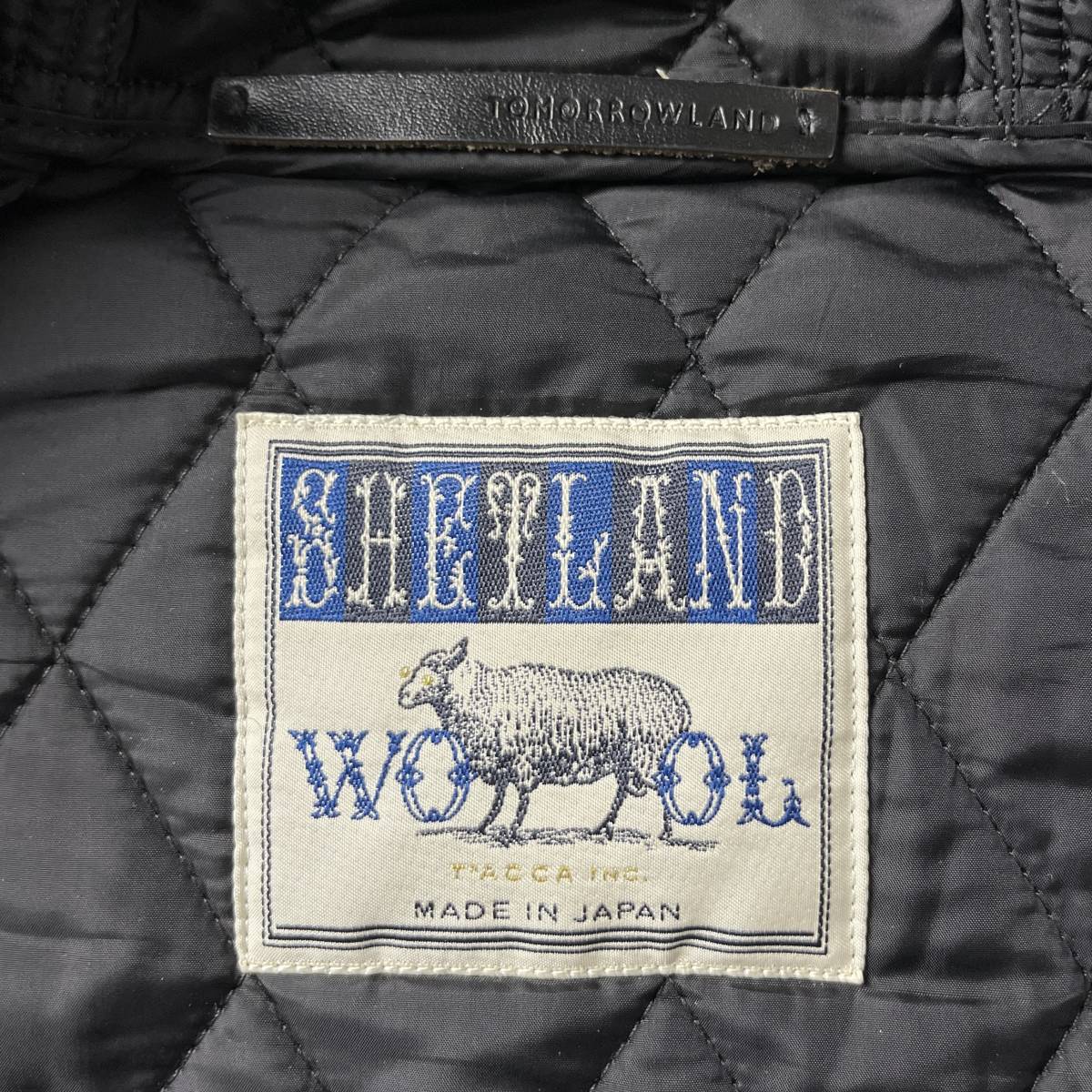 美品!L相当 トゥモローランド キルティングジャケット ツイード ラムレザー パイピング SHETLAND WOOL ウール チャコール TOMORROW LAND_画像6