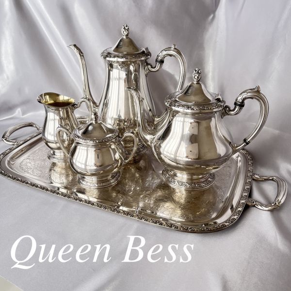 【Queen Bess 】ティーサービス 5点【シルバープレート】 ティー/コーヒーポット 大型トレー