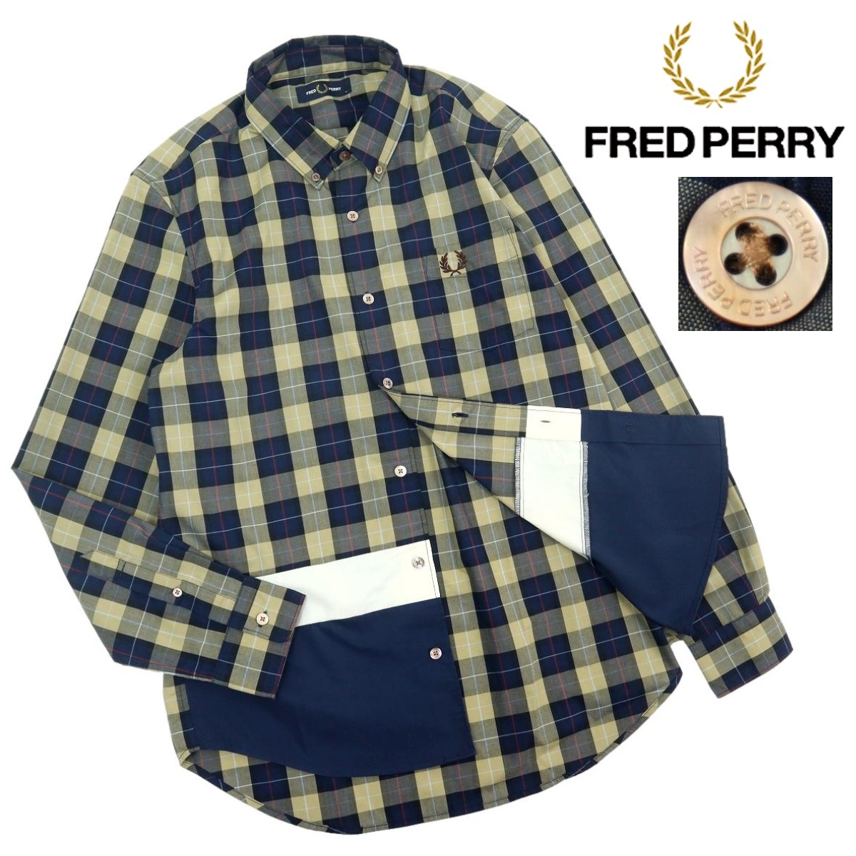 【B2782】【 такой же, как новый товар 】【 рекомендуемая розничная цена 16,500  йен 】FRED PERRY ... красный ...  длинный рукав   рубашка    кнопка ... рубашка    проверка F4576  размер  M