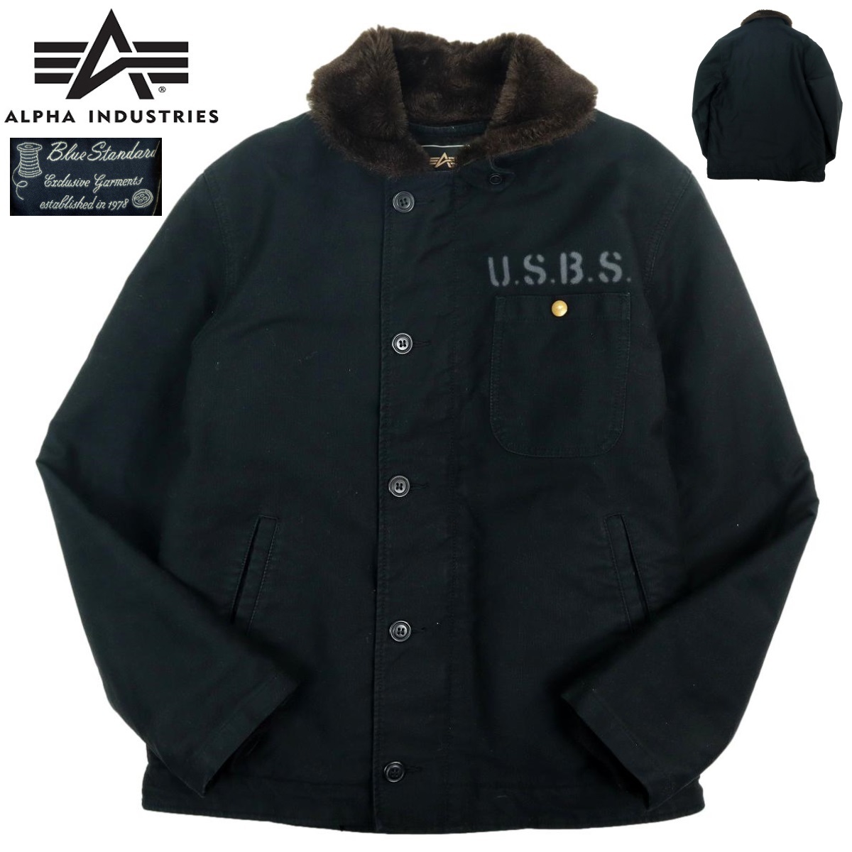 【S3098】【美品】【サイズXL】ALPHA INDUSTRIES×BLUE STANDARD アルファインダストリーズ ブルースタンダード N-1 デッキジャケット_画像1