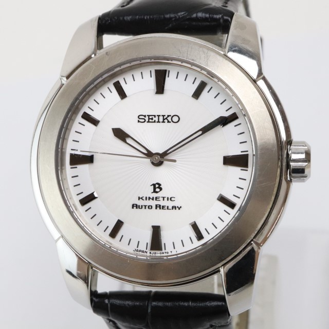 2312-606 セイコー 自動巻き発電式 腕時計 SEIKO 5J21 0AB0 ブライツ キネティック オートリレー 白文字盤 チタン使用 レザーベルト_画像1