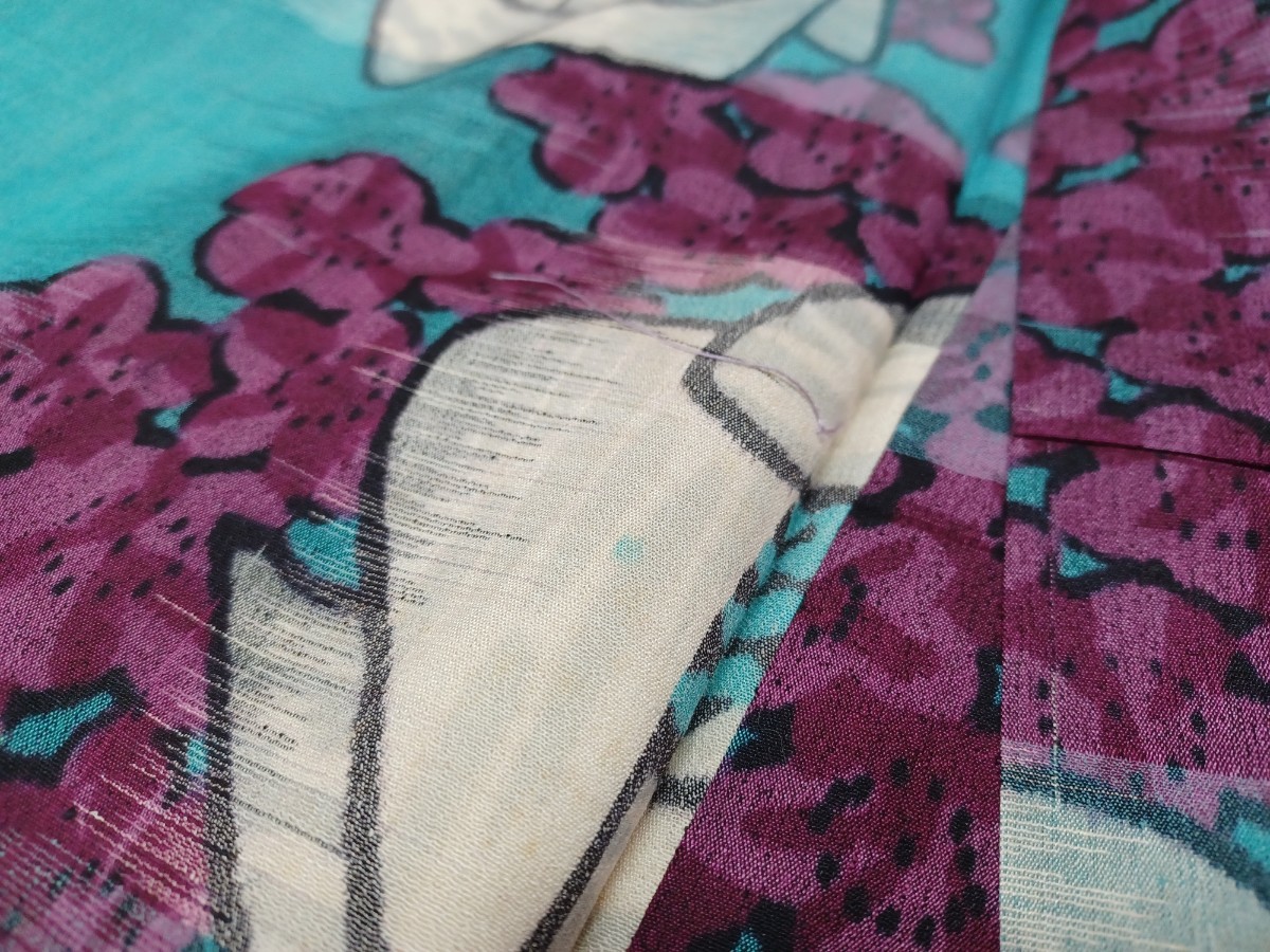  античный кимоно японский костюм японская одежда слива? цветочный принт retro рисунок мир рисунок переделка ручная работа материалы материал б/у товар лоскут коллекция дыра загрязнения есть 