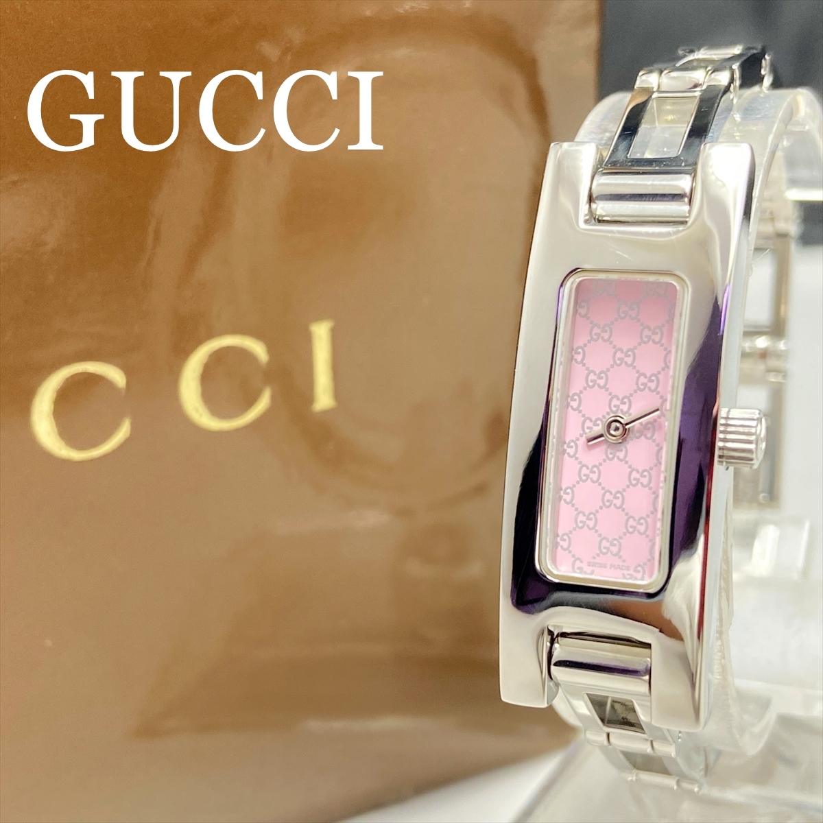 新品仕上 新品電池 グッチ GUCCI 3900L GG柄 ピンク 腕時計 レディース