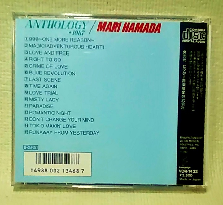 【 中古 CD 】 浜田麻里 ◆ ANTHOLOGY ◆ ベストアルバム ◆ BEST ◆ 1987 ◆ VDR-1433 ◆ 廃盤_中古CDです。