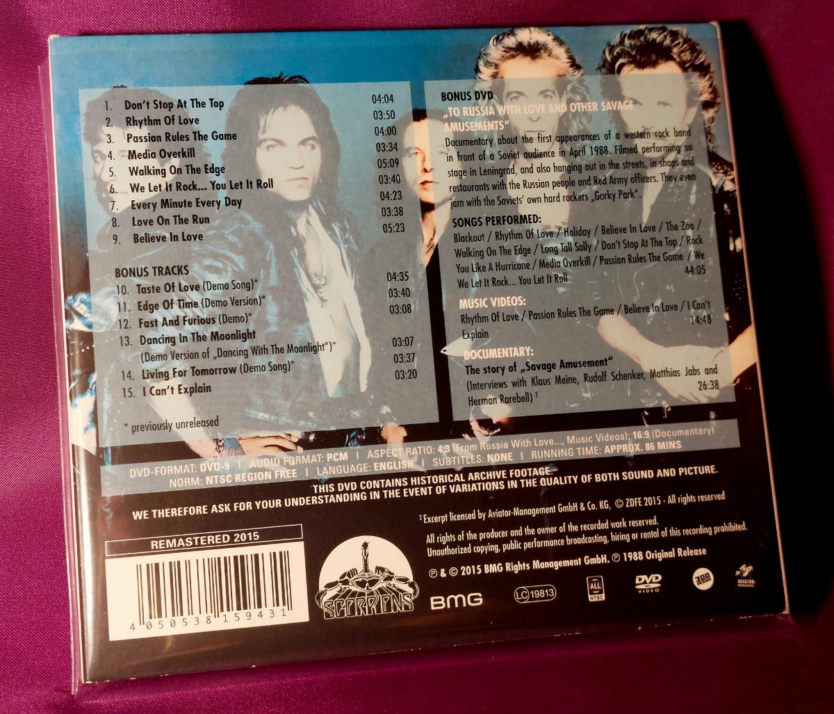 CD+DVD♪SCORPIONS/Savage Amusement♪リマスター&ボーナストラック6曲収録/DVD(NTSC/フリー)には貴重なライブ映像やMV等をたっぷり収録_画像2