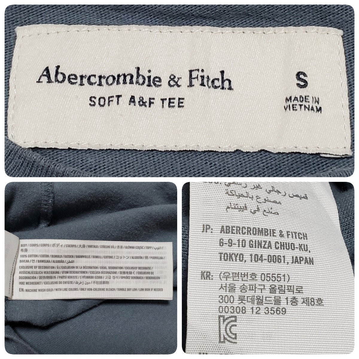 Abercrombie＆Fitch アバクロンビー アンド フィッチ　メンズ 半袖Tシャツ ブルーグレー　サイズS（約Mサイズ相当）_画像3