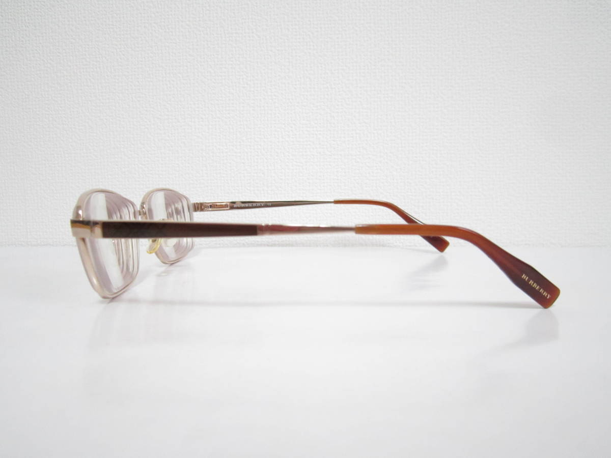 籠◆BURBERRY　BE 1087T　1002　バーバリー　スクエア型　ホワイトゴールドｘクリアブラウン系　バネ丁番　眼鏡　中古品