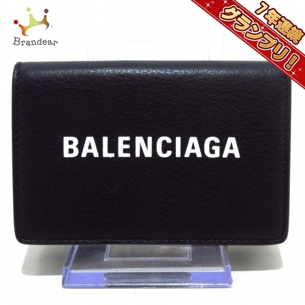 バレンシアガ BALENCIAGA 3つ折り財布 505055 エブリデイミニウォレット レザー 黒×白 美品 財布