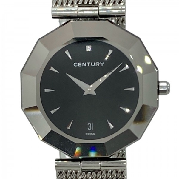 CENTURY(センチュリー) 腕時計 タイムジェム レディース 1Pダイヤ 黒_画像1