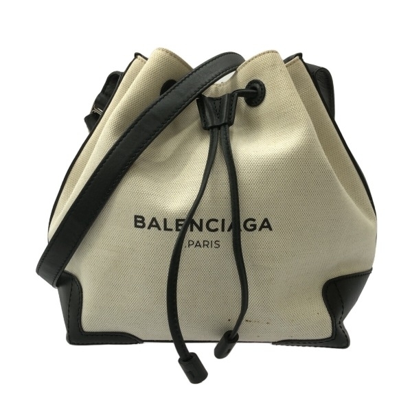 バレンシアガ BALENCIAGA ショルダーバッグ 409000 ネイビーバケット キャンバス×レザー 白×黒 巾着型 バッグ