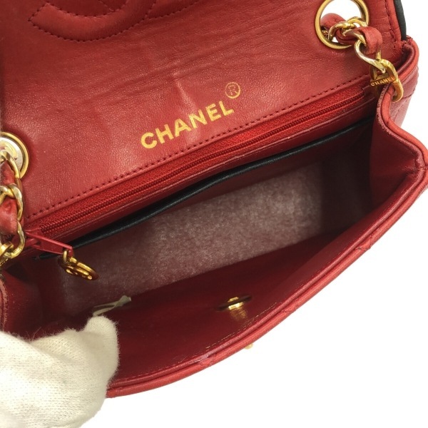 シャネル CHANEL ショルダーバッグ - ラムスキン レッド ココマーク/ゴールド金具/チェーンショルダー 1番台 バッグ_画像6