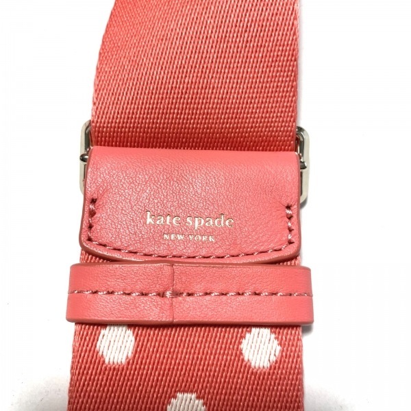 ケイトスペード Kate spade ショルダーストラップ - 化学繊維×レザー×金属素材 ピンク×白×ゴールド ドット柄 ストラップの画像3